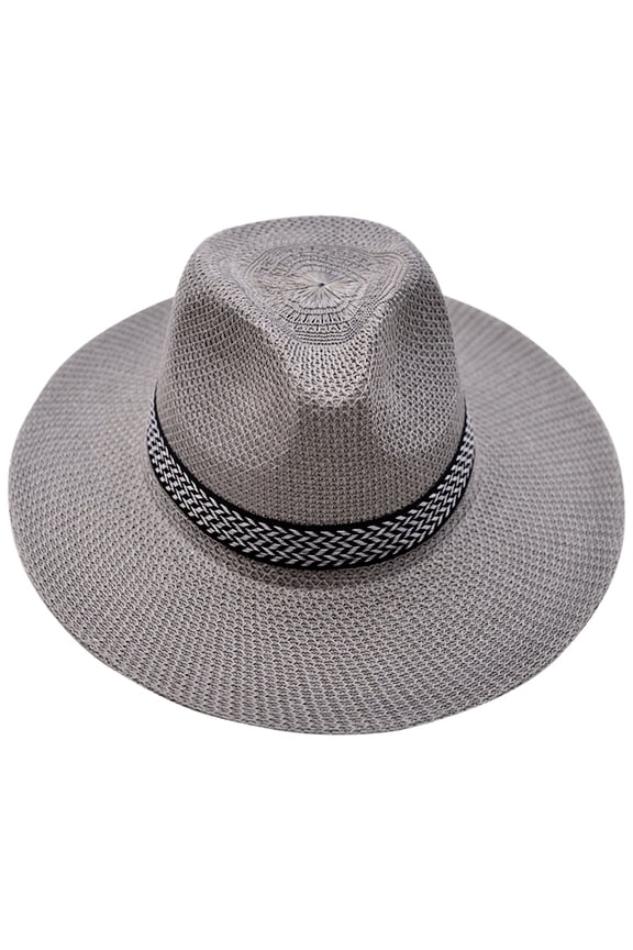 Breathable Straw Fedora Hat for Men and Women Sun Protection Wide Brim Summer Casual Beach Bucket Headwear Grey