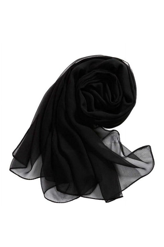 Chiffon Scarf for Women Lightweight Sheer Long Wrap Beach Cover-Up Soft Draping Shawl Elegant Summer Fashion Scarf Black