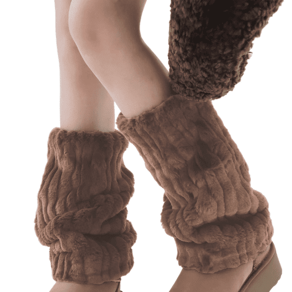 Wipya Cozy Faux Fur Leg Warmers For Women Thick Knit Sock Cuffs Trendy Fall Winter Fashion Accessories SizeCoffee