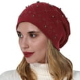 thumbnail image 1 of Wipya Double-Layer Cozy Knit Hat for Women Winter Thermal Beanie with Elegant Detail for Cold Weather Casual Outdoor Wear Red, 1 of 4