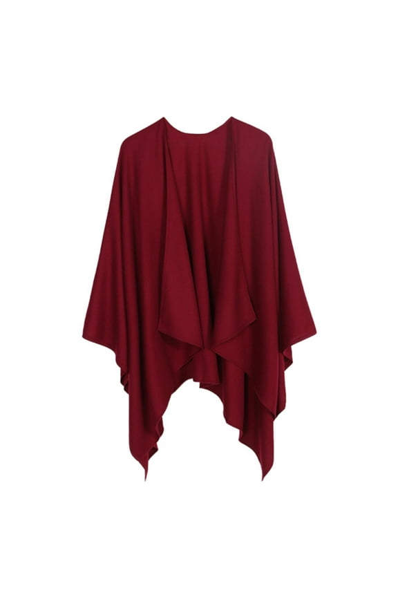 Elegant Women Shawl Wraps Open Front Cardigan Blanket Scarf Poncho Cape Loose Fit Cozy Knit Style Red