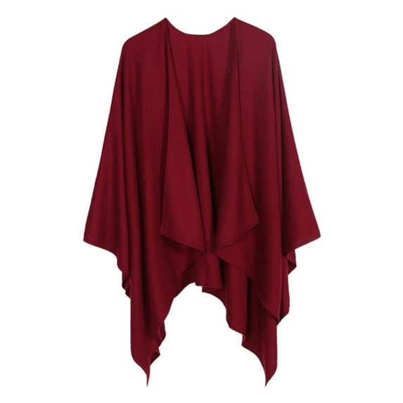 Wipya Elegant Women Shawl Wraps Open Front Cardigan Blanket Scarf Poncho Cape Loose Fit Cozy Knit Style Red