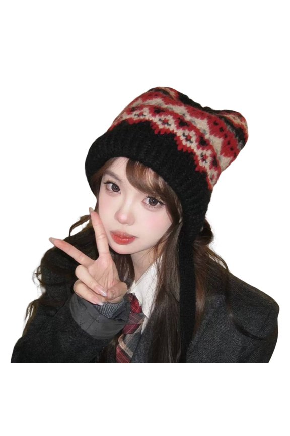 Face Framing Winter Knit Hat For Women With Extended Ear Flaps And Snug Baotou Design For Maximum Warmth And Windproof Comfort Watermelon Red