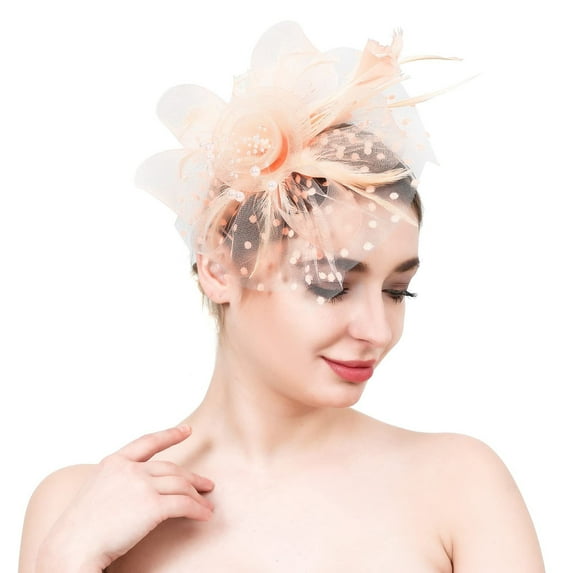 Wipya Fascinators for Women Tea Party Headband Hat Mesh Hair Clip for Wedding Cocktail and Church Beige