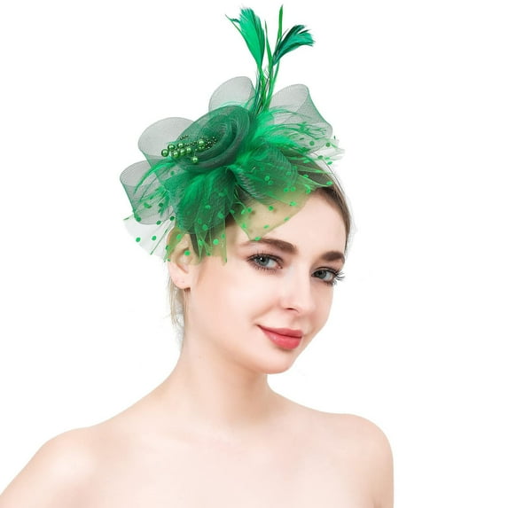 Wipya Fascinators for Women Tea Party Headband Hat Mesh Hair Clip for Wedding Cocktail and Church Green