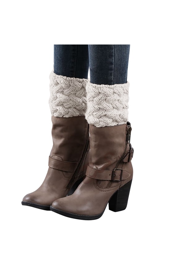 Knit Boot Toppers for Women Short Crochet Sock Covers Fashion Boot Cuffs with Textured Stitch Adjustable Warm Leg Warmers Beige