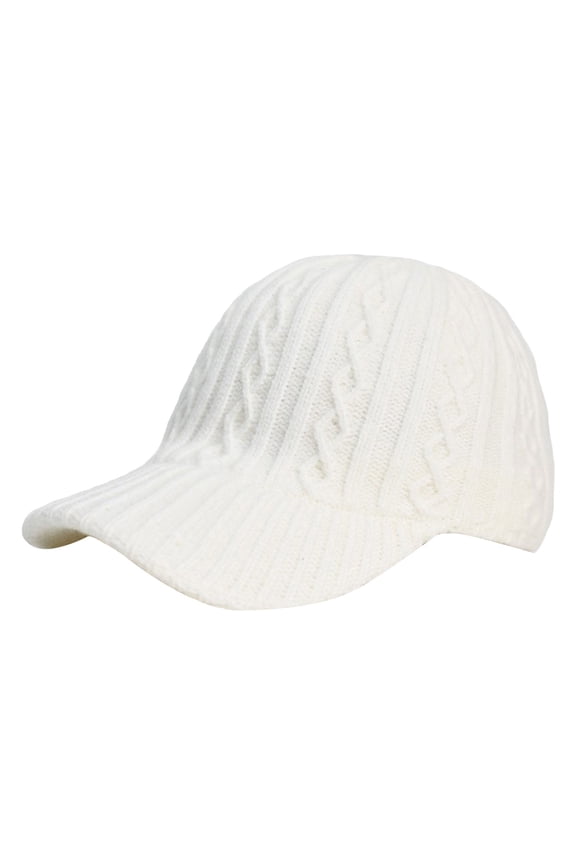 Korean Style Baseball Cap for Women Oversized Soft Ribbed Knit Winter Hat for Street Style Daily Wear and Outdoor Activities White