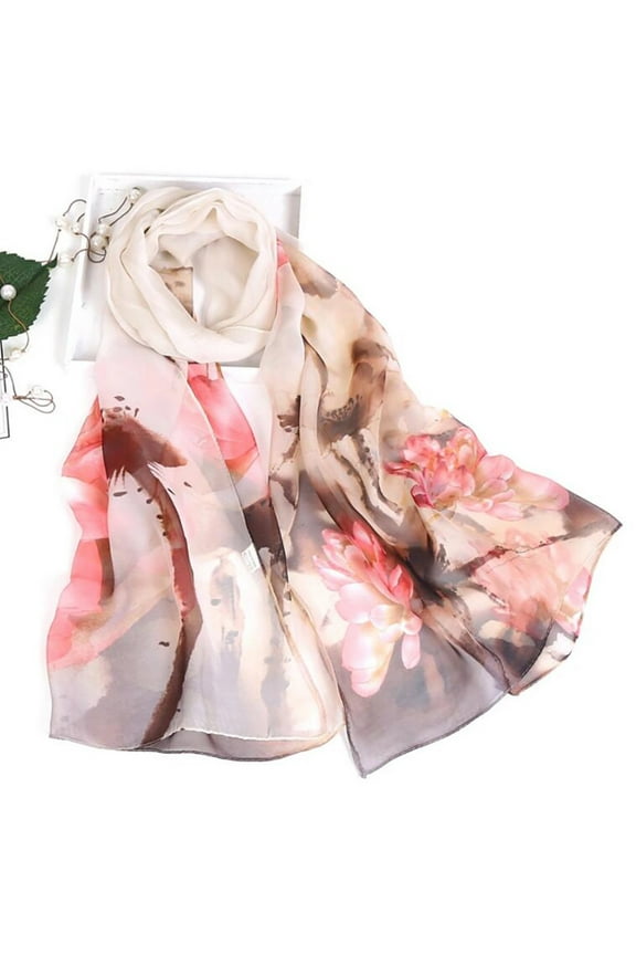 Lightweight Chiffon Scarf for Women Floral Print Elegant Long Soft Wrap Scarf Boho Style Fashion Accessory