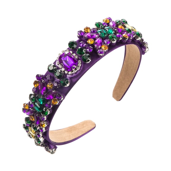 Wipya Luxury Sparkling Full Headband for Women Crystal Rhinestone Sponge Hair Hoop Elegant Evening Event Accessory Dark Purple