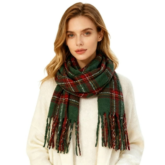 Wipya Plaid Winter Scarf For Women Soft Fashion Scarf Cozy Warm Comfortable Winter Essential Accessory For Layering And Style SizeGreen