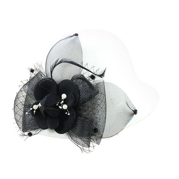 Wipya Round Top Fisherman Hats for Women Floral Embroidered Wool Cloche Caps for Autumn White