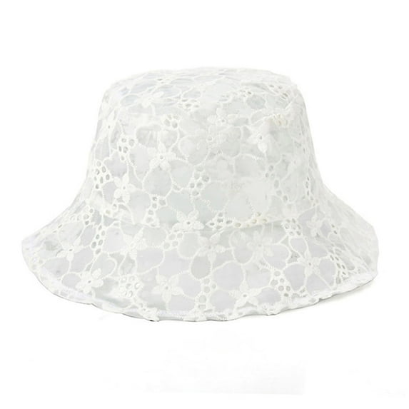 Wipya Sheer Embroidered Bucket Hat for Women Packable Wide Brim Summer Sun Cap with Lace Detail Outdoor Beach and Garden Style Beige
