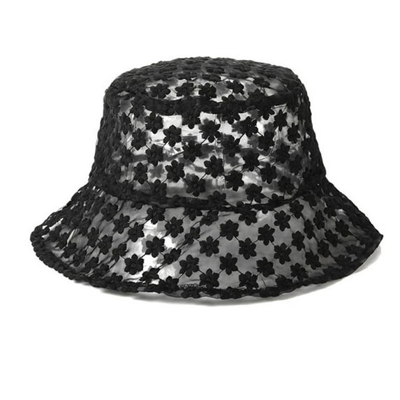 Wipya Sheer Embroidered Bucket Hat for Women Packable Wide Brim Summer Sun Cap with Lace Detail Outdoor Beach and Garden Style Black