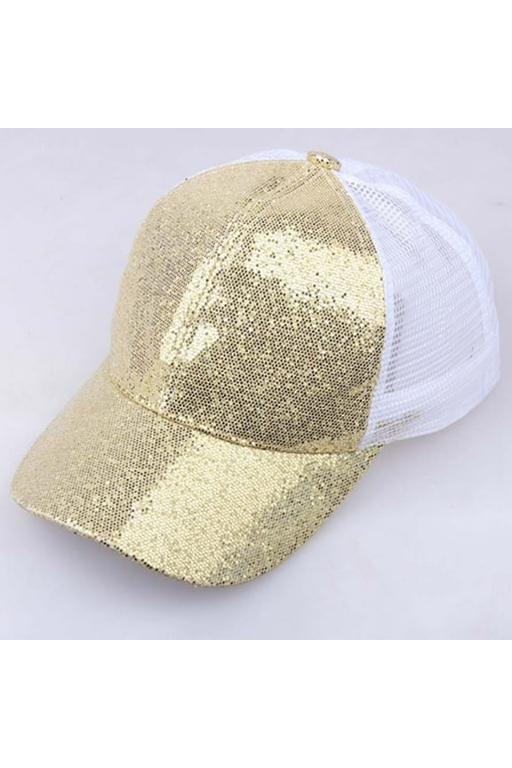 Sparkling Sequins Baseball Cap For Women Adjustable Ponytail Hole Hat Glitter Sporty Snapback Sun Visor Gold