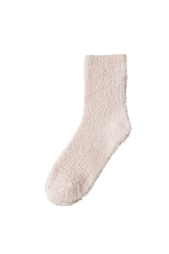 Super Soft Fuzzy Slipper Socks with Gripper Soles for Women Microplush Winter Warm House Sleep Socks Beige