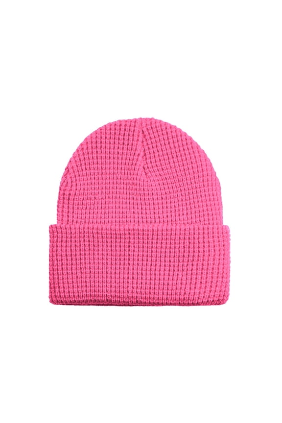 Textured Waffle Knit Beanie For Winter Thermal Warm Hat Thickened Ribbed Design Ear Covering Cold Weather Cap For Adult Men Women Pink