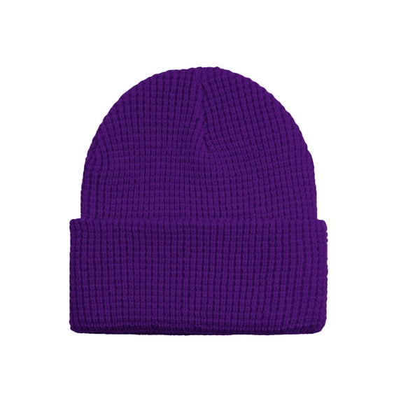 Wipya Textured Waffle Knit Beanie For Winter Thermal Warm Hat Thickened Ribbed Design Ear Covering Cold Weather Cap For Adult Men Women Purple