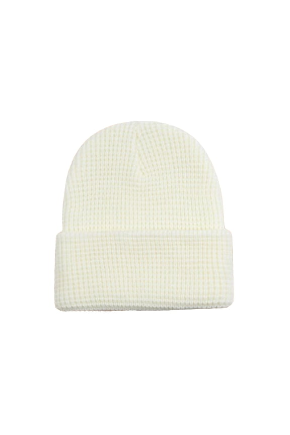 Textured Waffle Knit Beanie For Winter Thermal Warm Hat Thickened Ribbed Design Ear Covering Cold Weather Cap For Adult Men Women White