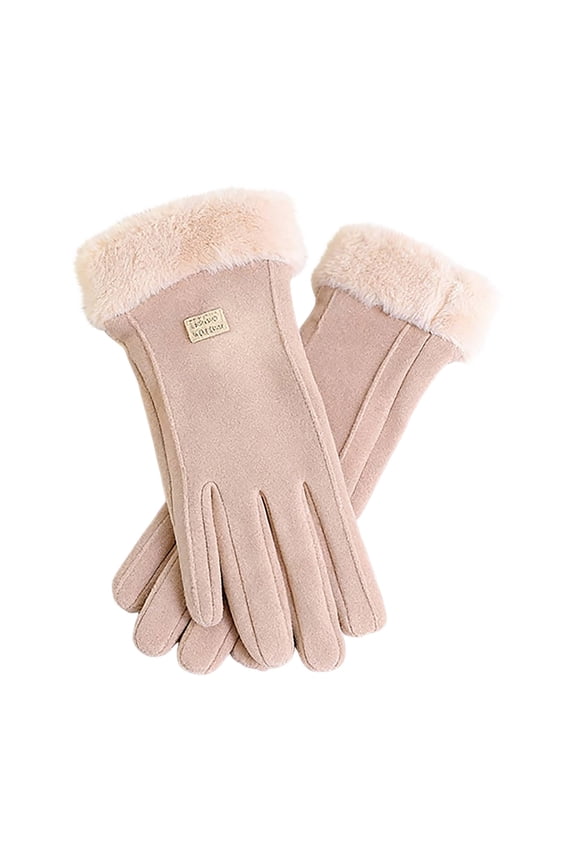 Thermal Fleece Lined Gloves Winter for Women Windproof Touchscreen with Elastic Cuff Daily Wear and Outdoor Activities Beige