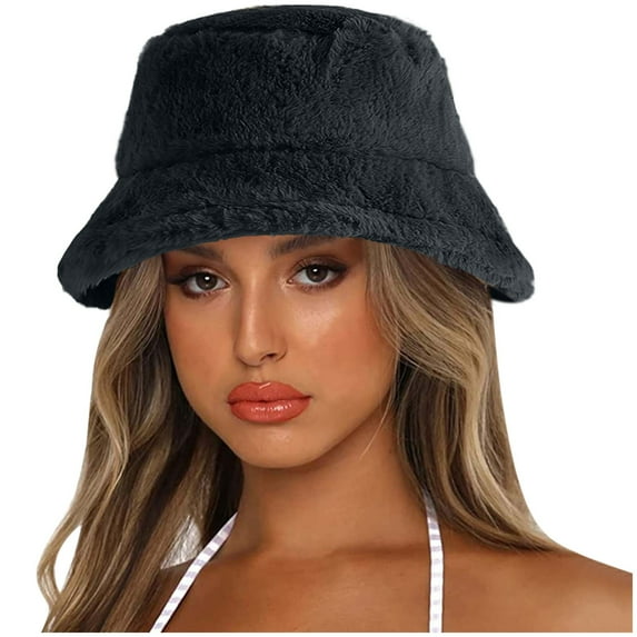 Wipya Thickened Winter Bucket Hat for Women Wide Brim Warm Basin Cap Cold Weather Fashion Black