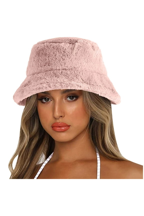 Thickened Winter Bucket Hat for Women Wide Brim Warm Basin Cap Cold Weather Fashion Pink