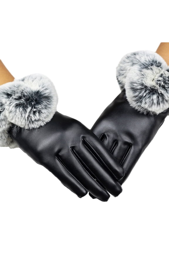 Touchscreen Leather Gloves for Women Autumn Winter Warm Lining Fashion Handwear Black
