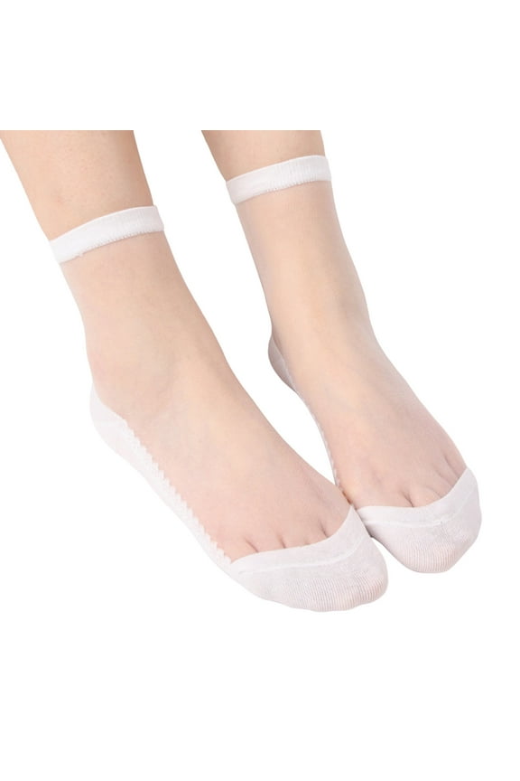 Transparent Ankle Socks for Women Sheer Basic Hosiery with Crystal Details Everyday Essential Lightweight Invisible Style White