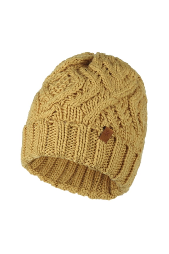 Unisex Chunky Knit Beanie for Cold Weather Thermal Lined Soft Warm Winter Hats for Adults Outdoor Wear Yellow