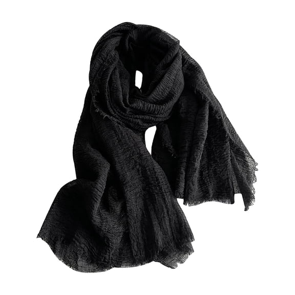 Wipya Versatile Soft Cotton Scarf with Fringed Edges for Women Linen Style Shawl for Travel and Everyday Wear Black
