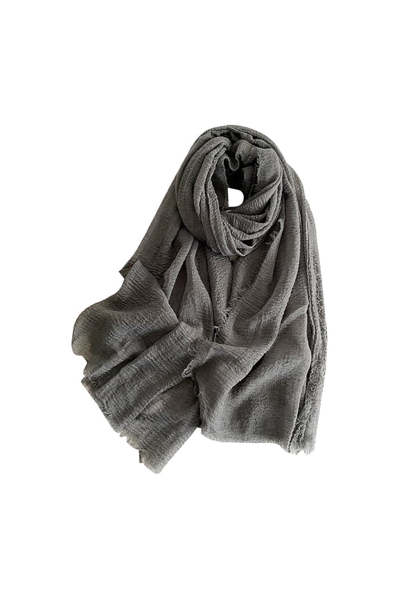 Versatile Soft Cotton Scarf with Fringed Edges for Women Linen Style Shawl for Travel and Everyday Wear Dark Gray