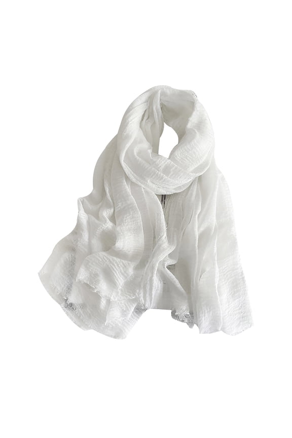 Versatile Soft Cotton Scarf with Fringed Edges for Women Linen Style Shawl for Travel and Everyday Wear White