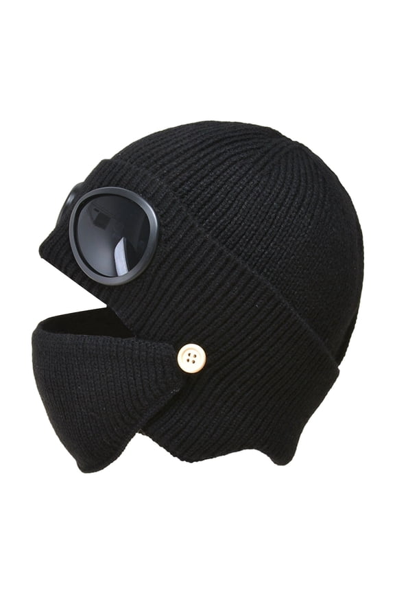 Warm Knitted Ear Flap Hat for Women Cold Weather Soft Thermal Cap with Extended Coverage Design Black