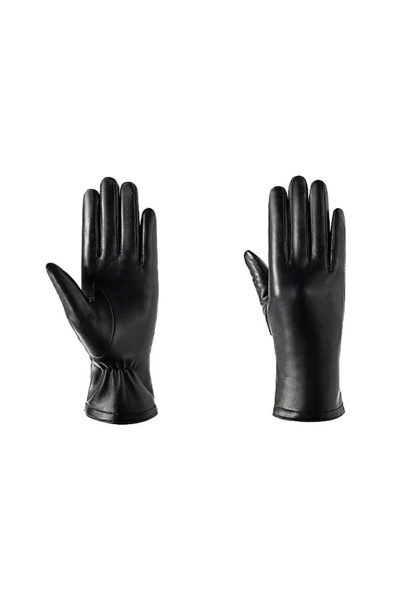 Women Winter PU Leather Gloves Touchscreen Soft Warm Driving Gloves For Cold Weather Windproof Lined XL Size Black