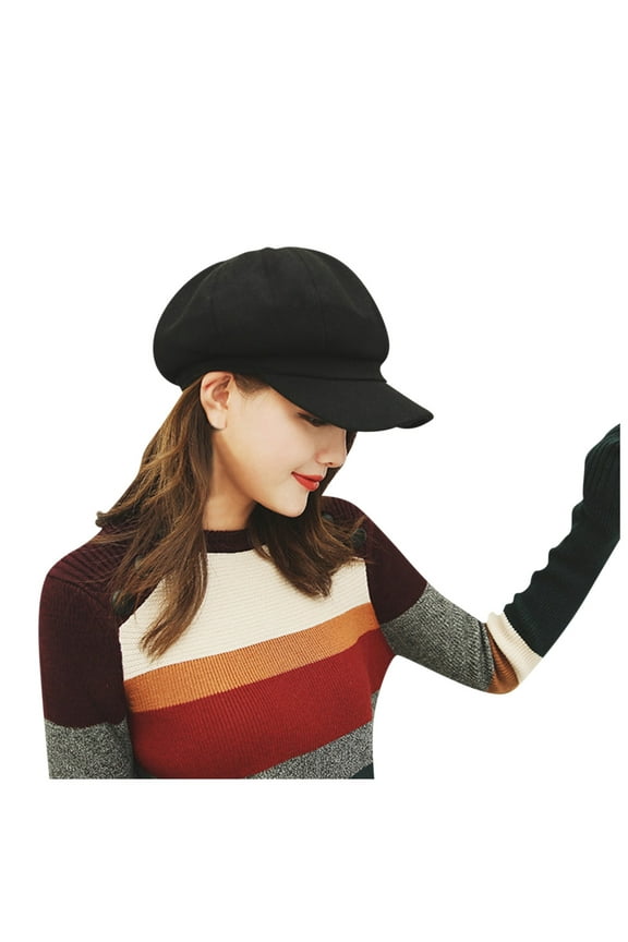 Women's Fashion Beret Cap Soft Wool Blend Painter Hat for Artistic Daily Style Black