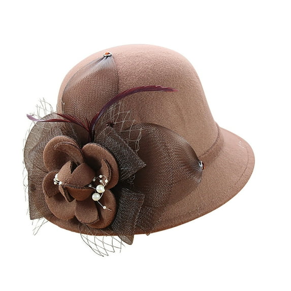 Wipya Women's Floral Cloche Hat Wool Blend Beret Style Winter Cap with Bow Decoration