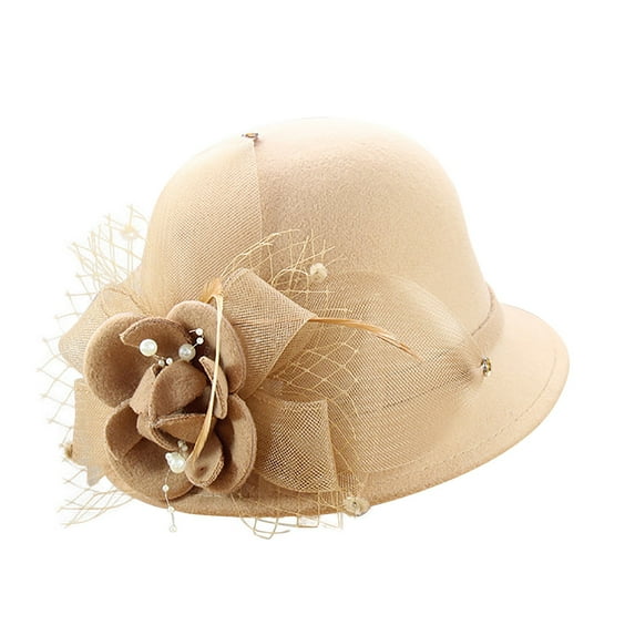 Wipya Round Top Fisherman Hats for Women Floral Embroidered Wool Cloche Caps for Autumn