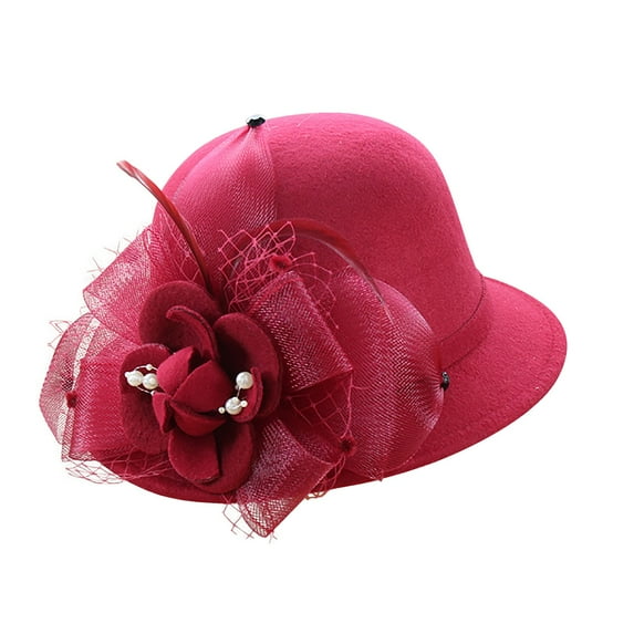 Wipya Women's Floral Cloche Hat Wool Blend Beret Style Winter Cap with Bow Decoration