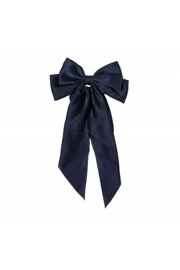 Womens Fashion Satin Bow Hair Clip Vintage Bowknot French Barrette Elegant Charming Hairpin For Party Daily Wear Navy