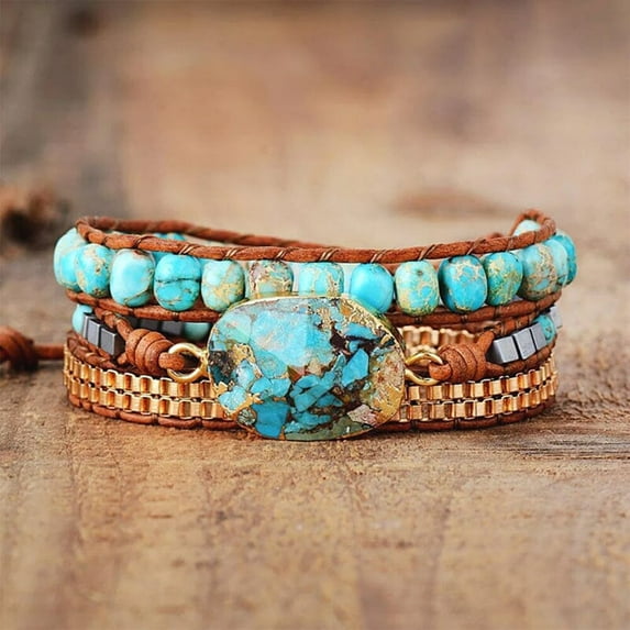 Wiradney Bracelets Wrap Bracelet Boho Cut Corner Turquoise Bracelet Jewelry Gold