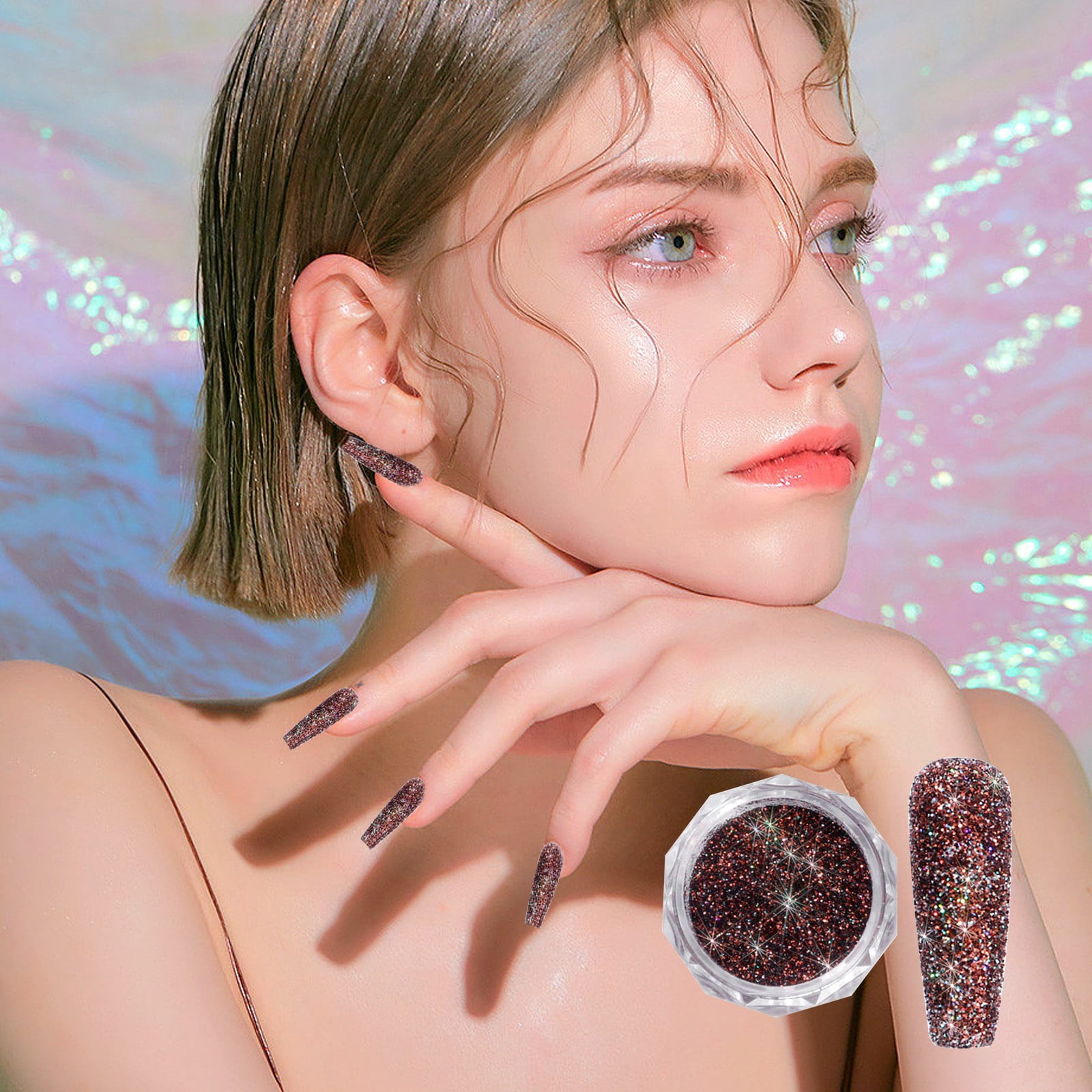 Wiradney Nail Powder 6 Colors Nail Crystal Crushed Diamond Powder Nail