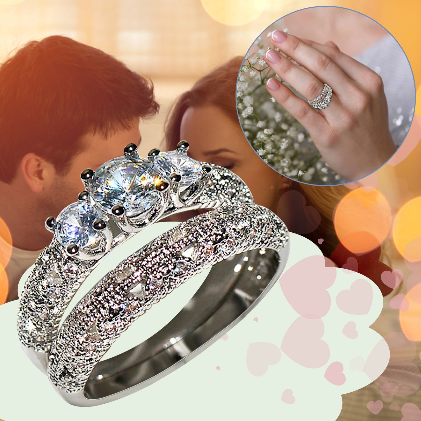 Wiradney Rings for Women Fashion Ladies Wedding Diamond Ring Proposal ...