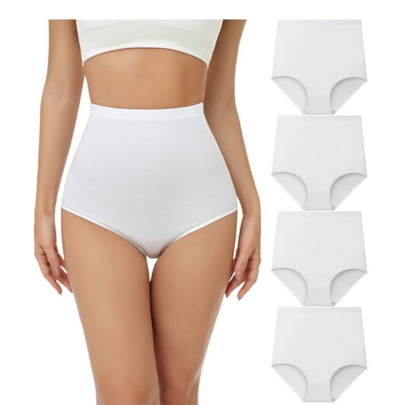 wirarpa Women's Comfortable Cotton High-Waisted Underwear, Full Coverage Briefs, Moisture-Wicking, White, 4-Pack