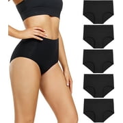 Wirarpa Womens High Waisted Cotton Panties Full Coverage Post Partum Underwear 5 Pack2X-Large, Black