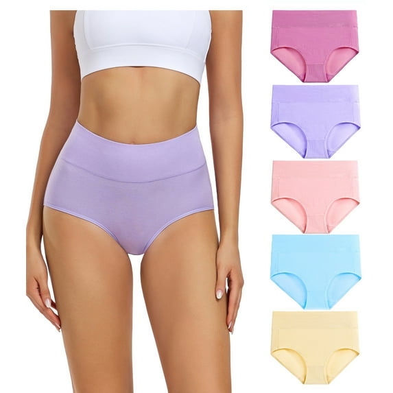 Wirarpa Women's High Waisted Cotton Panties Full Coverage Post Partum Underwear 5 Pack(3X-Large, Dark Red/Light Purple/Dark Pink/Light Blue/Light Yellow)