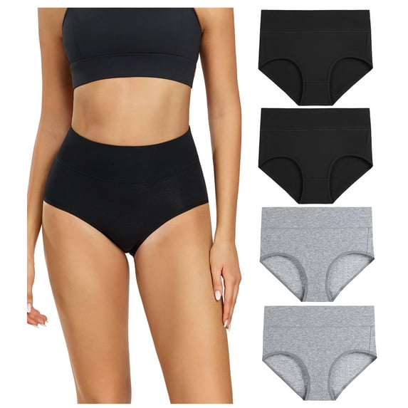 Wirarpa Women's Underwear High Waisted Full Coverage Cotton Briefs 4 Pack(L, Black/Grey)