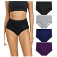 thumbnail image 1 of Wirarpa Women's Underwear High Waisted Full Coverage Cotton Briefs 4 Pack(L, Black/Heather Grey/Deep Navy/Purple), 1 of 6