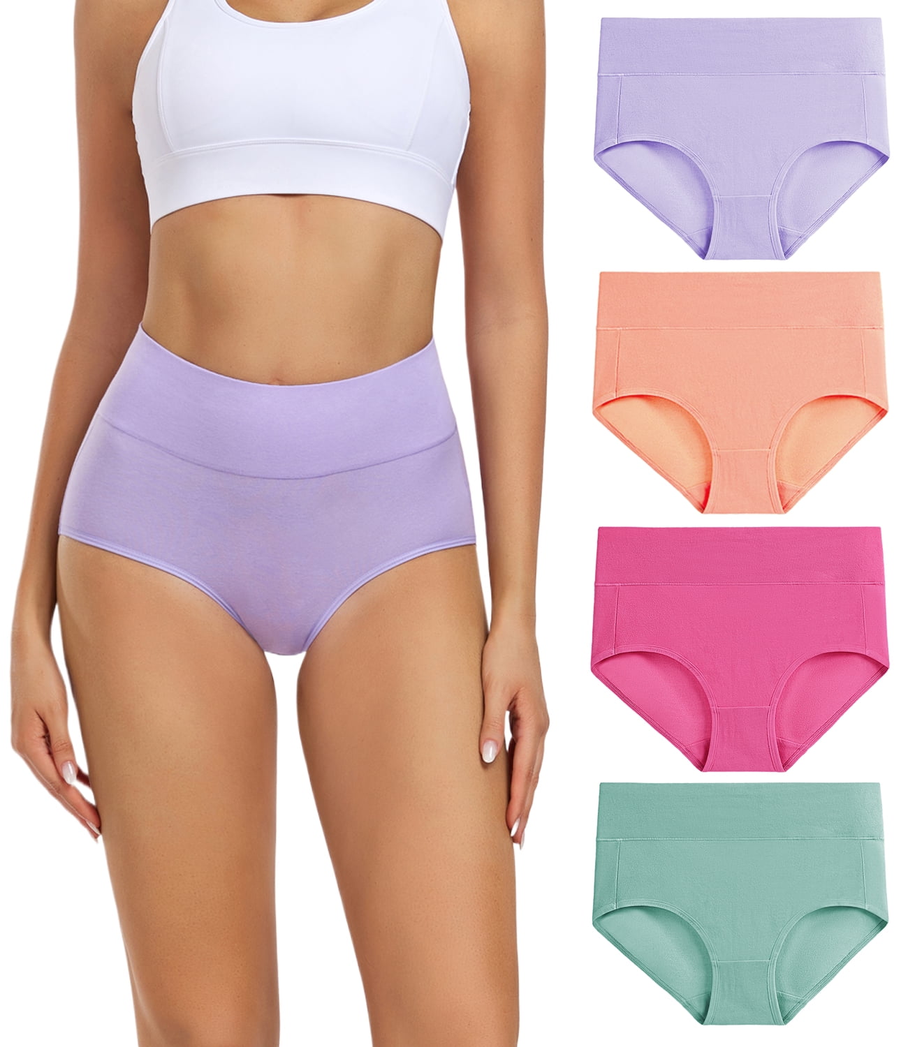 Wirarpa Women's Underwear High Waisted Full Coverage Cotton Briefs 4  Pack(L, Soothing Sea/Orange/Slate Rose/Lilac) 