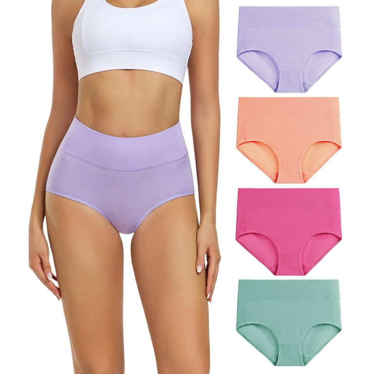 Wirarpa Women's Underwear High Waisted Full Coverage Cotton Briefs 4  Pack(L, Soothing Sea/Orange/Slate Rose/Lilac)