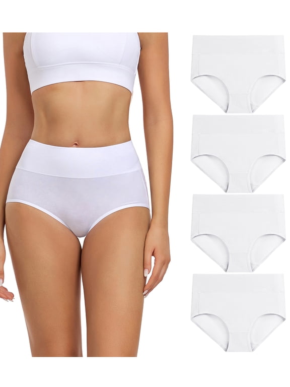 Women's Underwear High Waisted Full Coverage Cotton Briefs 4 Pack(L, White)