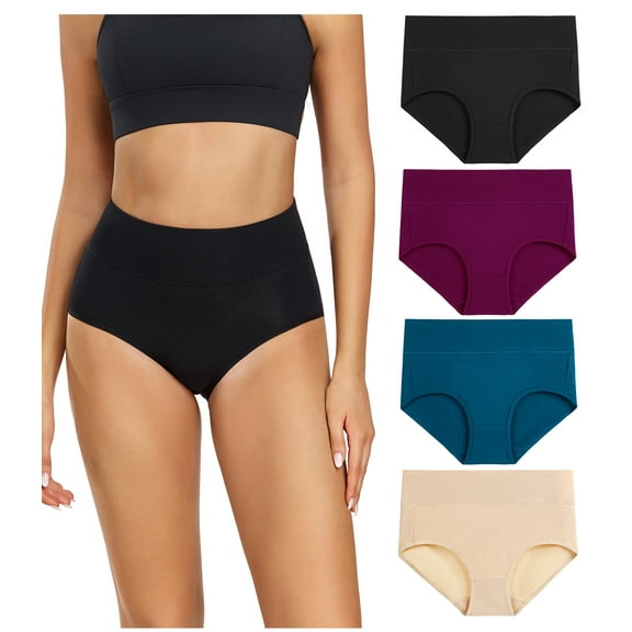 Wirarpa Women's Underwear High Waisted Full Coverage Cotton Briefs 4 Pack(M, Black/Fuschia/Blue/Beige)